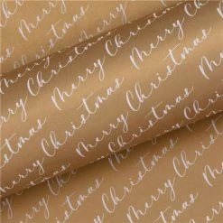 Vandoros - Wrapping Paper Merry Christmas Script Gold/White 76cm X 2.5m