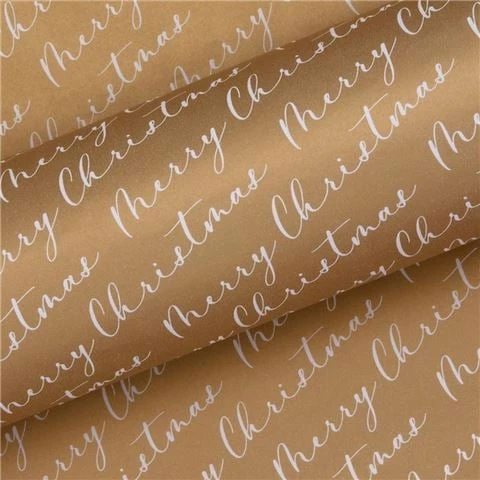 Vandoros - Wrapping Paper Merry Christmas Script Gold/White 76cm X 2.5m 1 Vandoros - Wrapping Paper Merry Christmas Script Gold/White 76cm X 2.5m