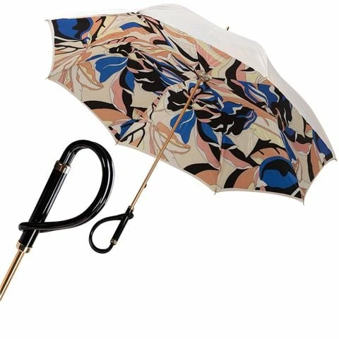 Pasotti - Umbrella Double Cloth Onde Black Curved Handle Cre 1 Pasotti - Umbrella Double Cloth Onde Black Curved Handle Cre