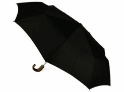 Clifton - MiniMaxi Automatic Black Umbrella W/ Wood Handle