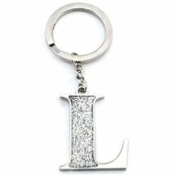 Whitehill - Silver Glitter Initial Keyring L